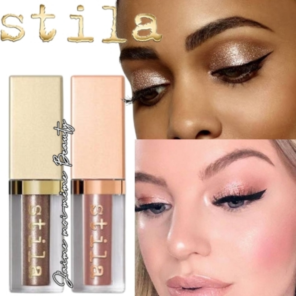 Stila Glitter Glow Liquid Eyeshadow Jingle Bell Bronze Gold Jezebel Shimmer Pink